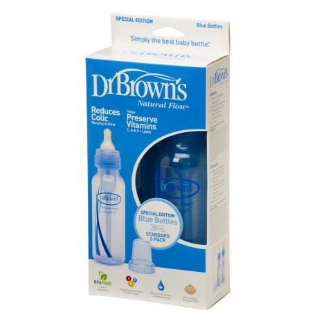 Biberón dr brown's natural flow azul 250 mL pack 2 U