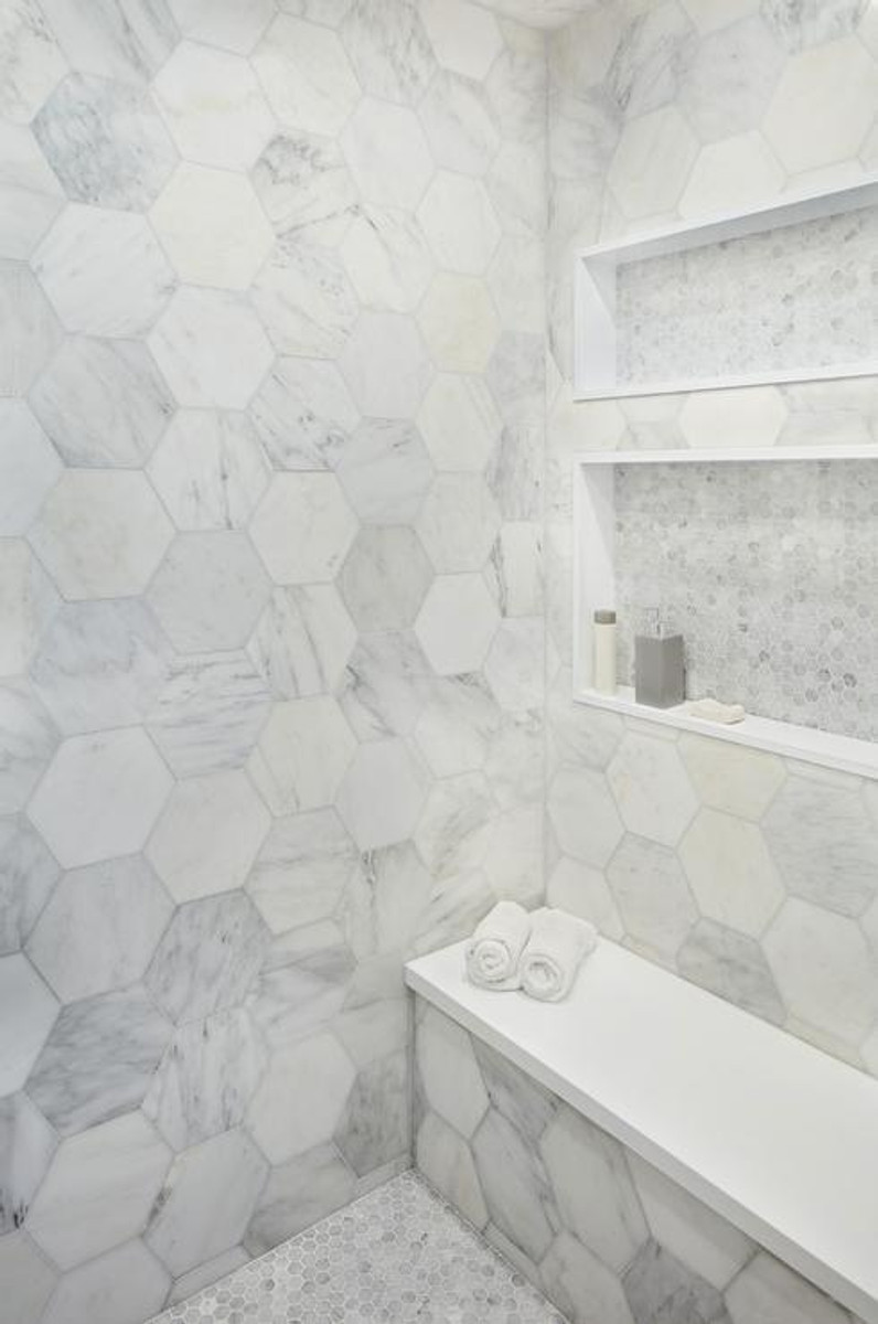 Marble Hexagon Tile Bathroom Floor