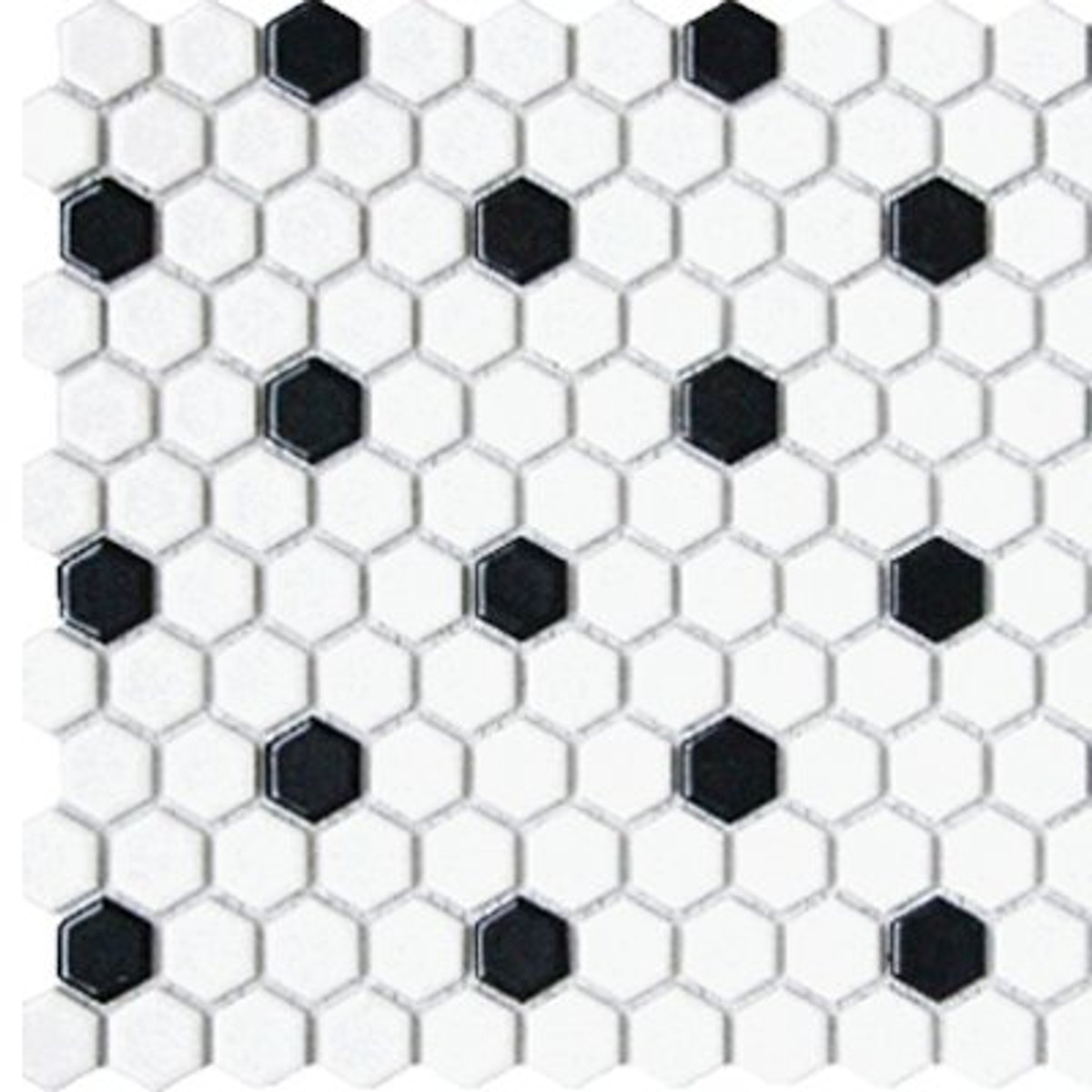 Alameda White Matte Hexagon with Black Dot Mosaic 12x12