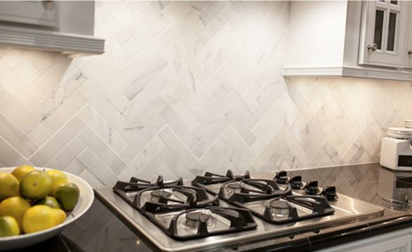 Ocean White Honed 2"x8" Set in Herringbone