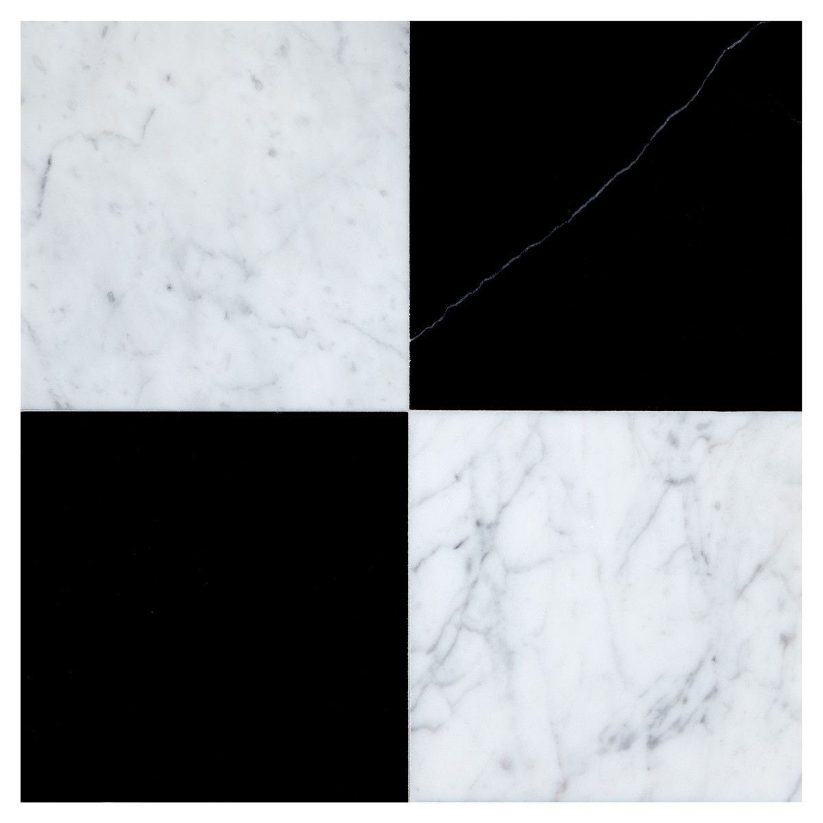 Carrara Honed 12x12 & Nero Marquina Honed 12x12 Checkerboard Marble Tiles