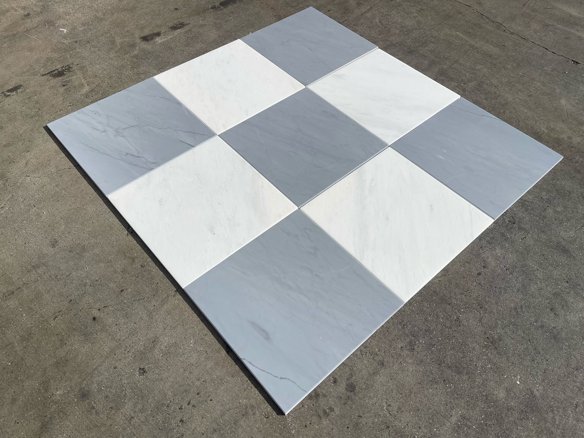 Ocean White Honed 18"x18" & Italian Bardiglio Imperiale Honed 18"x18" Checkerboard