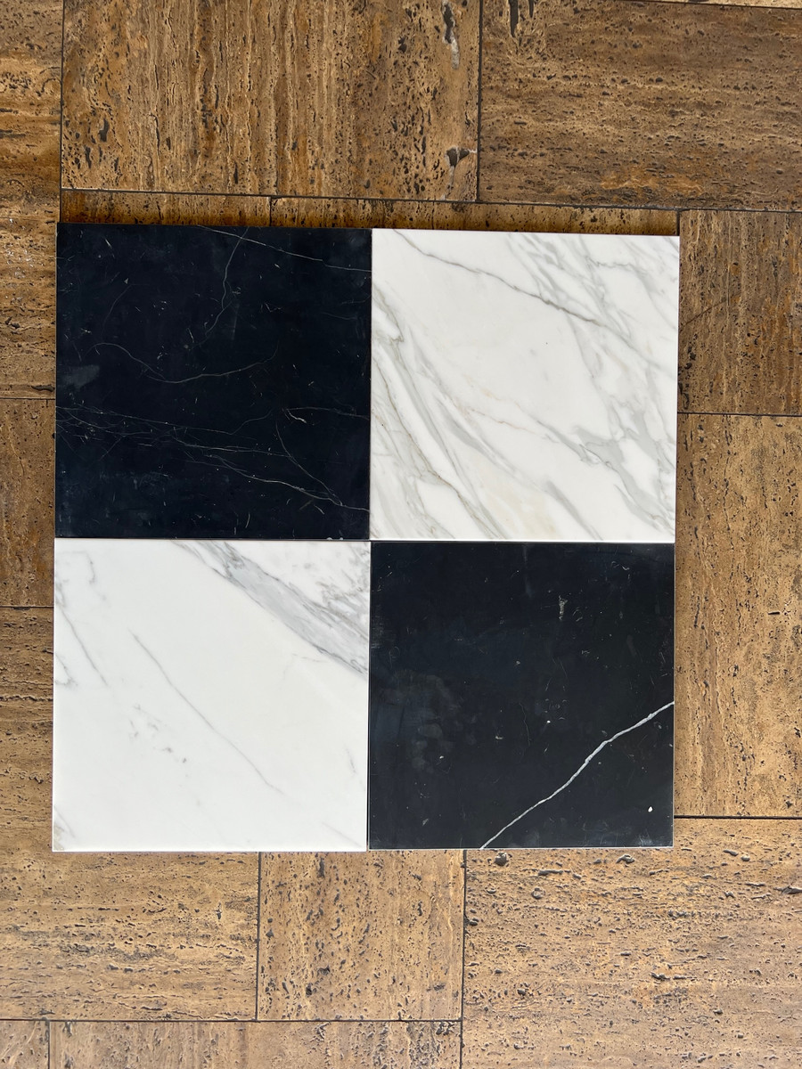 Calacatta Gold Honed 12x12 & Nero Marquina Honed 12x12 Checkerboard