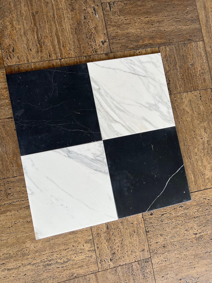 Calacatta Gold Honed 12x12 & Nero Marquina Honed 12x12 Checkerboard