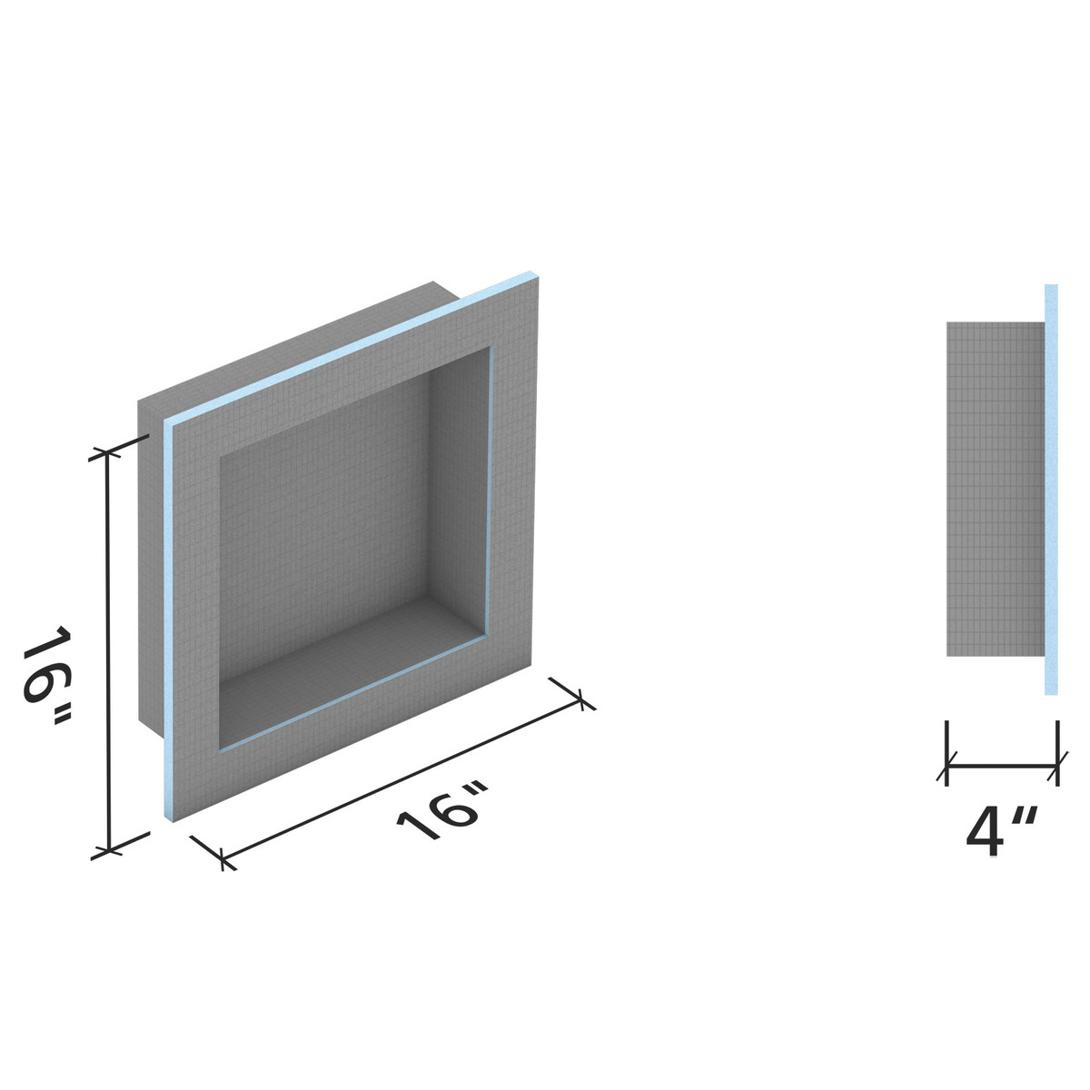 wedi Shower Niche 16" x 16"
16 in. × 16 in. x 4 in. exterior | 12 in. x 12 in. x 3 1/2 in. interior
1 pc
US3000005