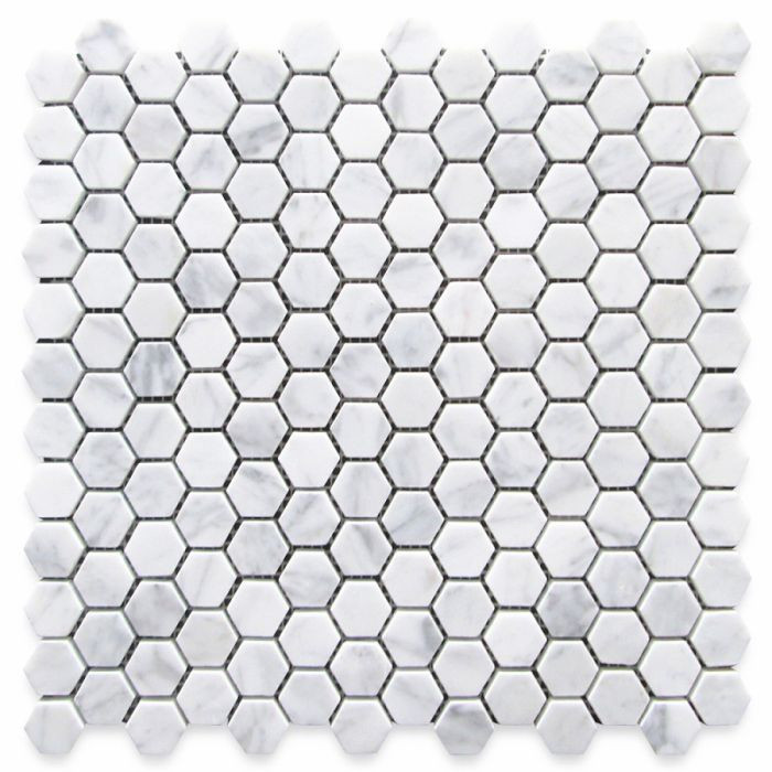 Italian Carrara White Honed 1" Hexagon