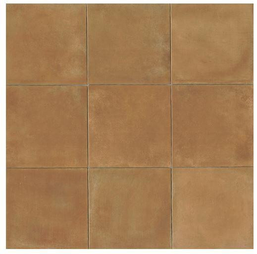 Portland Direct Tile & Marble Cotto Europa: Terra Cotta Porcelain Tile 14x14 Gloss Finish Cotto Field Tile Caramel, close-up of a 14x14 gloss finish terra cotta porcelain tile in caramel color arranged in a grid pattern.