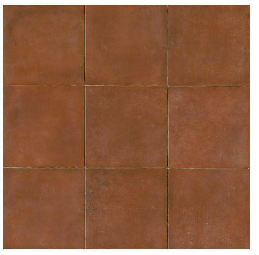 Portland Direct Tile & Marble Cotto Europa: Terra Cotta Porcelain Tile 14x14 Matte Finish Cotto Field Tile Red, a close-up view of a 3x3 grid of reddish terra cotta porcelain tiles with a matte finish.