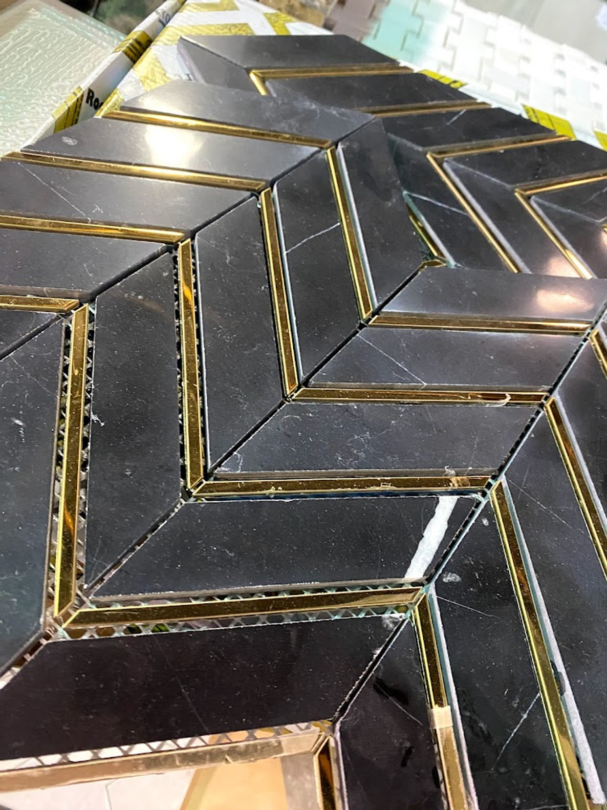 Nero Marquina Chevron Mosaics 12x10 $19.99 Per Sheet