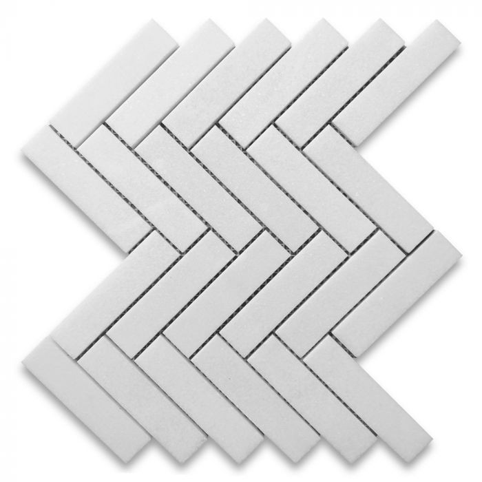 Thassos White Marble 1x4 Herringbone Mosaic Tile Polished