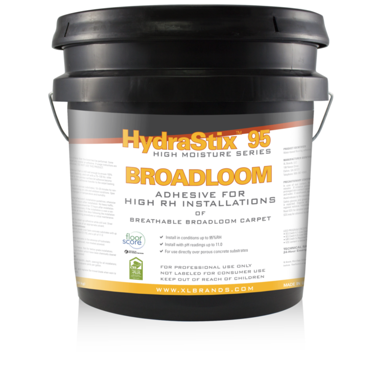 HydraStix 95 Broadloom is a high solids adhesive developed with high bond strength to withstand demanding indoor applications. It is a solvent-free, low odor adhesive designed for the permanent installation of all breathable backed broadloom carpet.