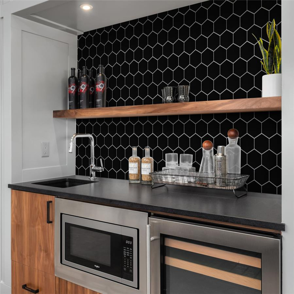 Alameda Black Satin Finish 4" Hexagon Mosaic *Now In Stock!