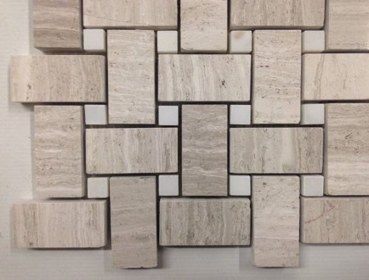 Wooden White Honed Basketweave W/thassos dots Mosaic 12x12