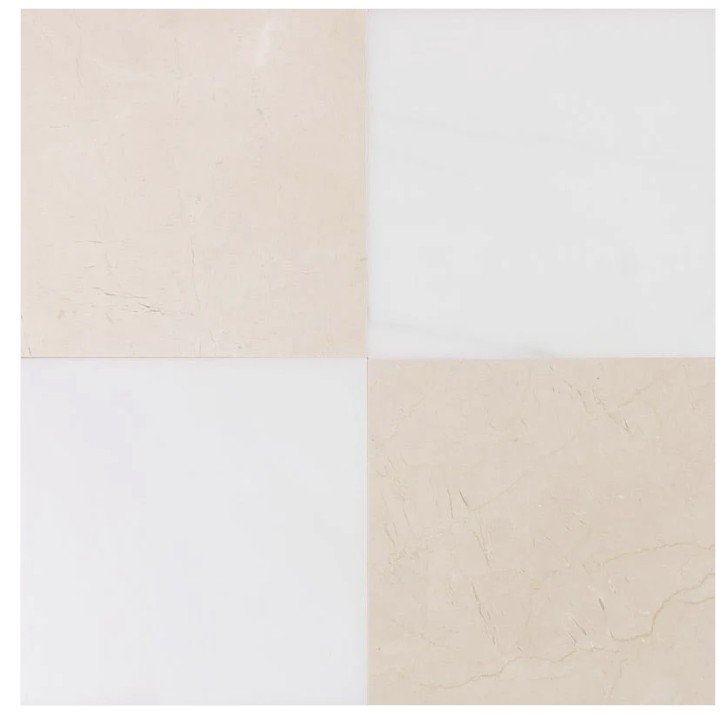 Checkerboard Marble Tile Thassos Honed & Crema Marfil Honed 18x18