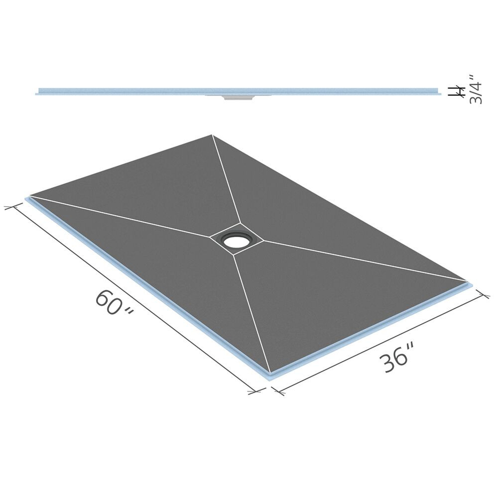 Wedi Fundo Ligno Curbless Shower Pan (Base) w/ Click and Seal Drain Unit - 36" x 60" x 3/4" Center Drain
