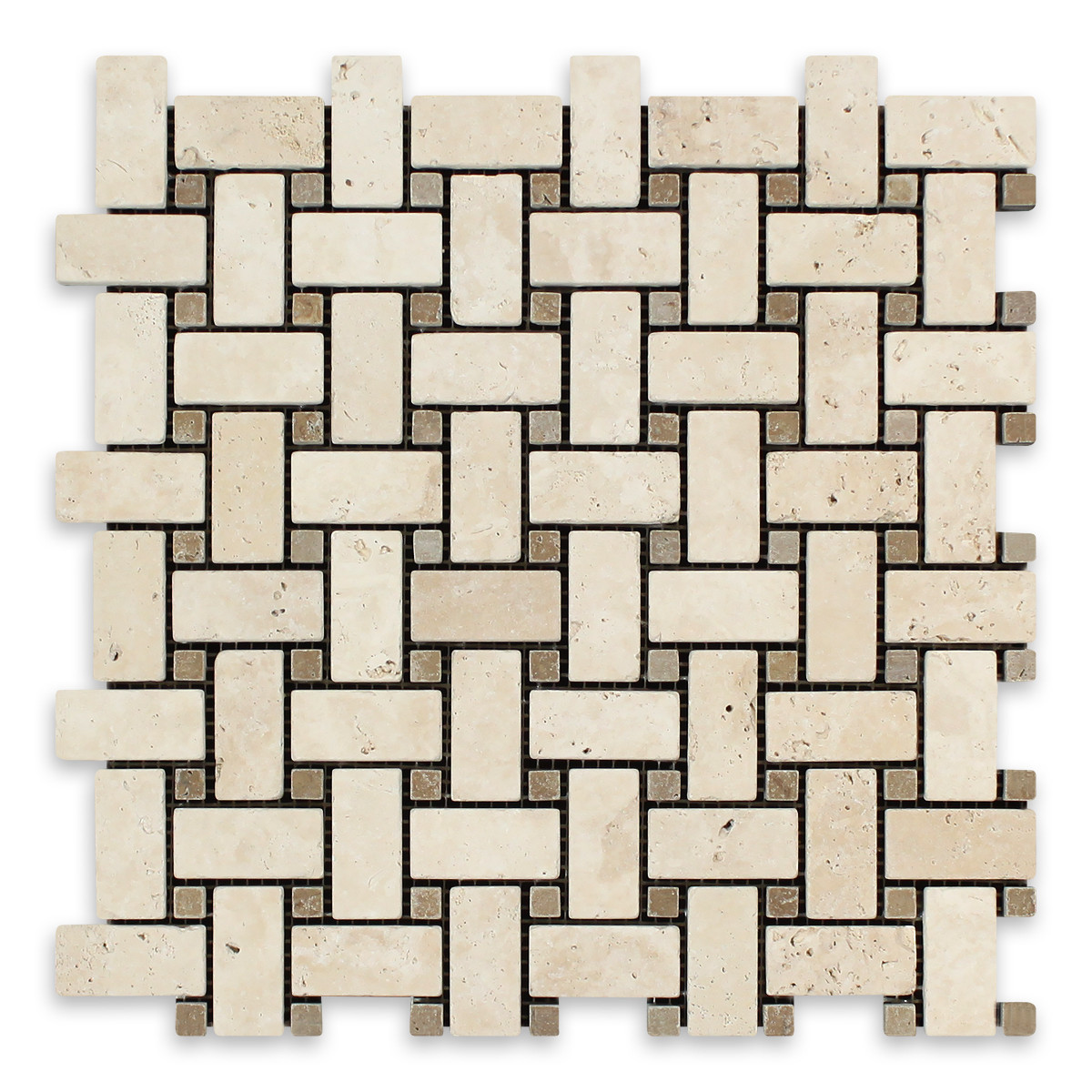 Ivory Premium Travertine Basketweave with Noce Dot
Tumbled