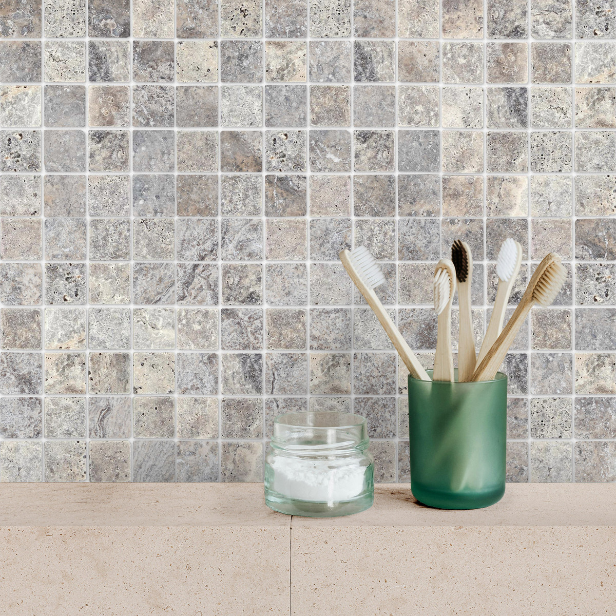 Silver Premium Travertine Square 2″ X 2″ Tumbled