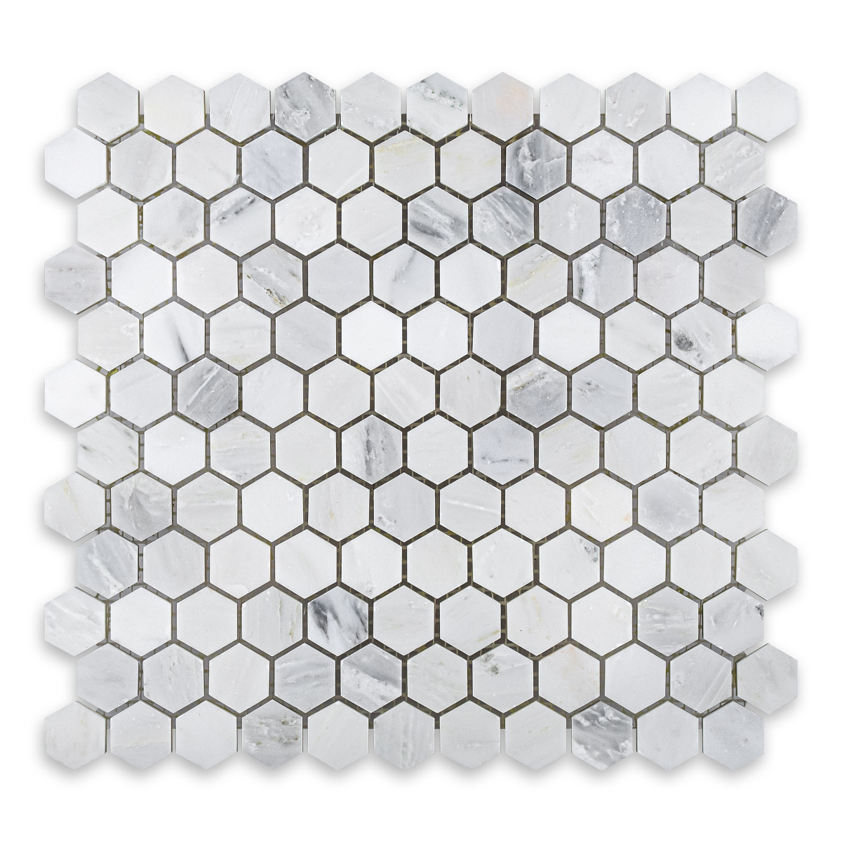 Ocean White Marble Hexagon 1″ Honed/ Polished