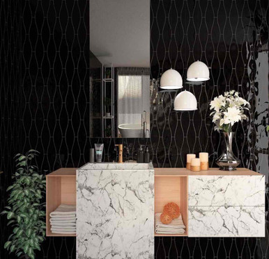 CERAMICA RIBESALBES WAVE BLACK  6.20 PC = 1 SQFT APROX  $5.34 PER SQFT 44.pcs/box