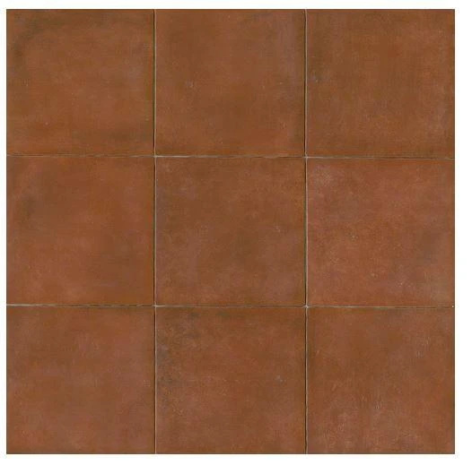 Portland Direct Tile & Marble Cotto Europa: Terra Cotta Porcelain Tile 14x14 Matte Finish Cotto Field Tile Red, a close-up view of a 3x3 grid of reddish terra cotta porcelain tiles with a matte finish.