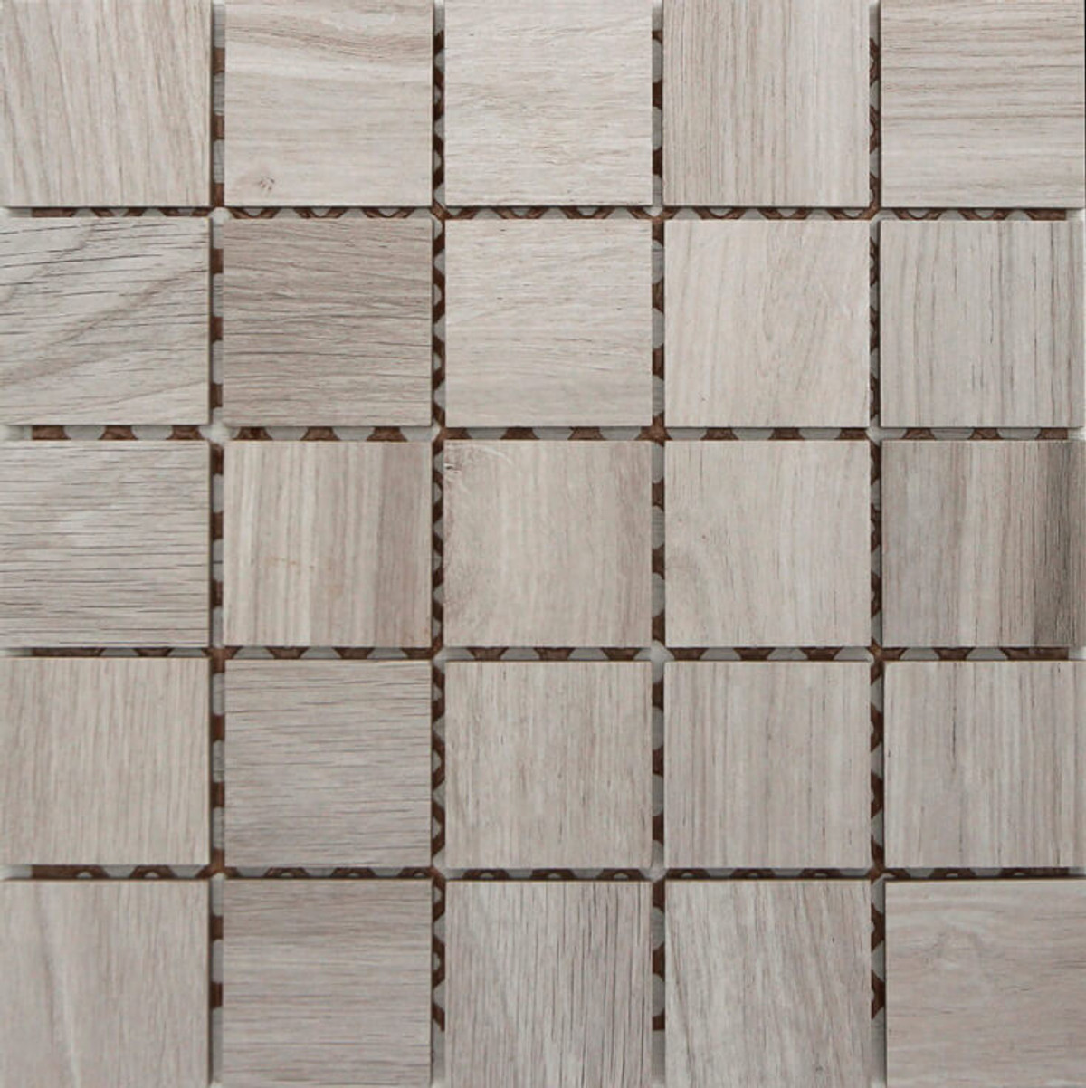 Eco Timber Bianco 2 1/4"x 2 1/4" Square Mosaics 12x12 Mesh Porcelain Tiles