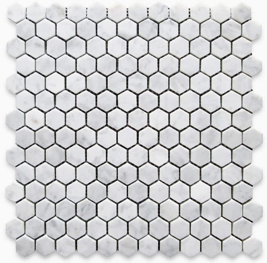 Carrara White Marble 1 inch Hexagon Mosaic Tile Honed - Portland Direct ...