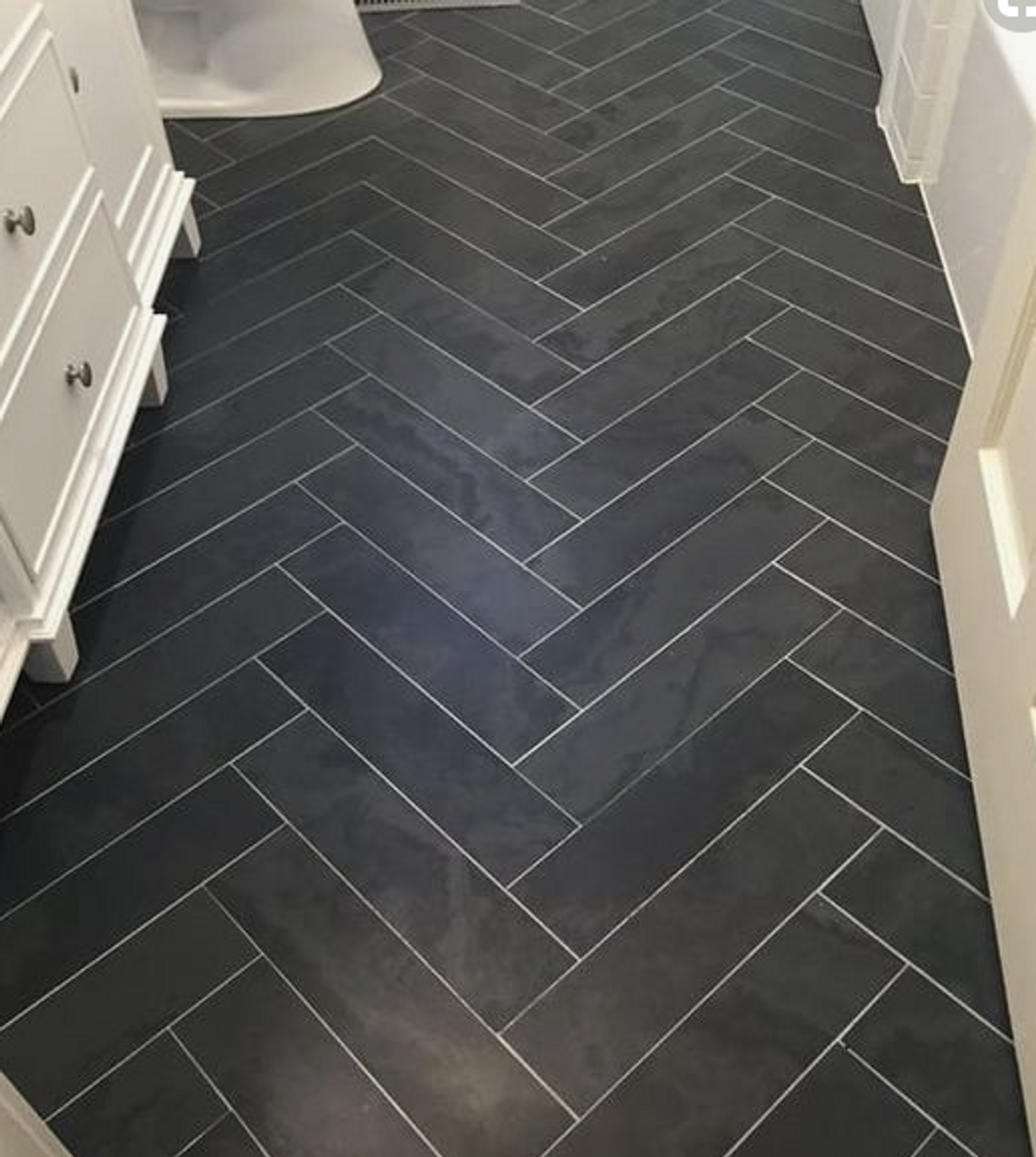 Brazillian Black 6x24 Herringbone Tile Floors Black Porcelain Tiles