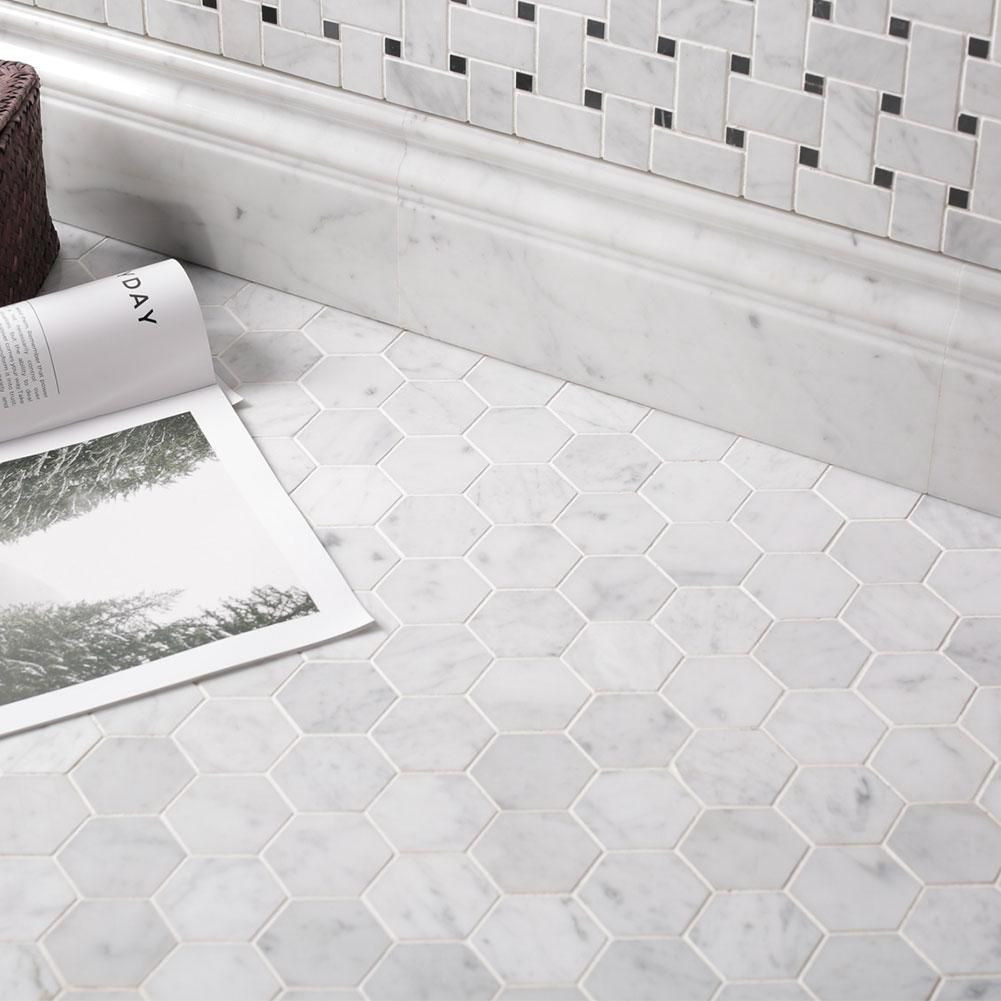 Italian Carrara Premium Honed 2" Hexagon Mosaic Tiles