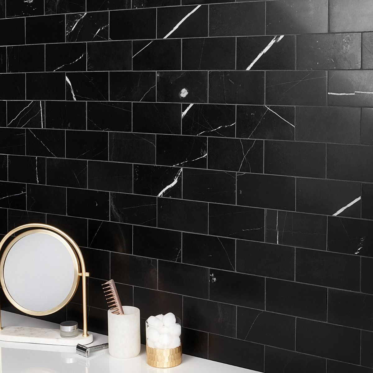Nero Marquina 3x6 Honed Marble Subway Tile
