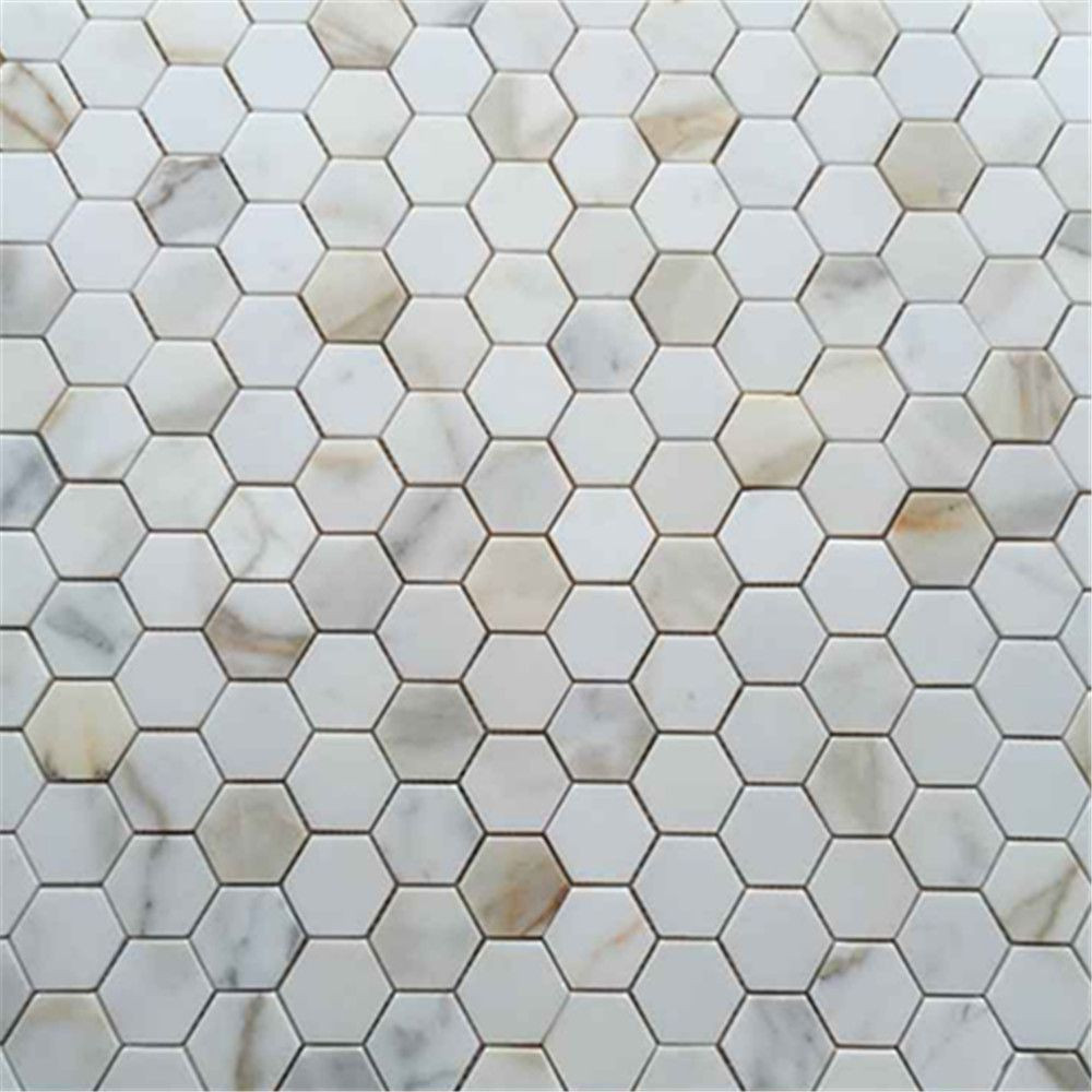 Calacatta Gold Marble 2 inch Hexagon Mosaic Tile Honed