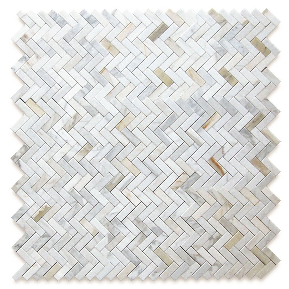 Calacatta Gold Marble 1x3 Herringbone Mosaic Tile Honed