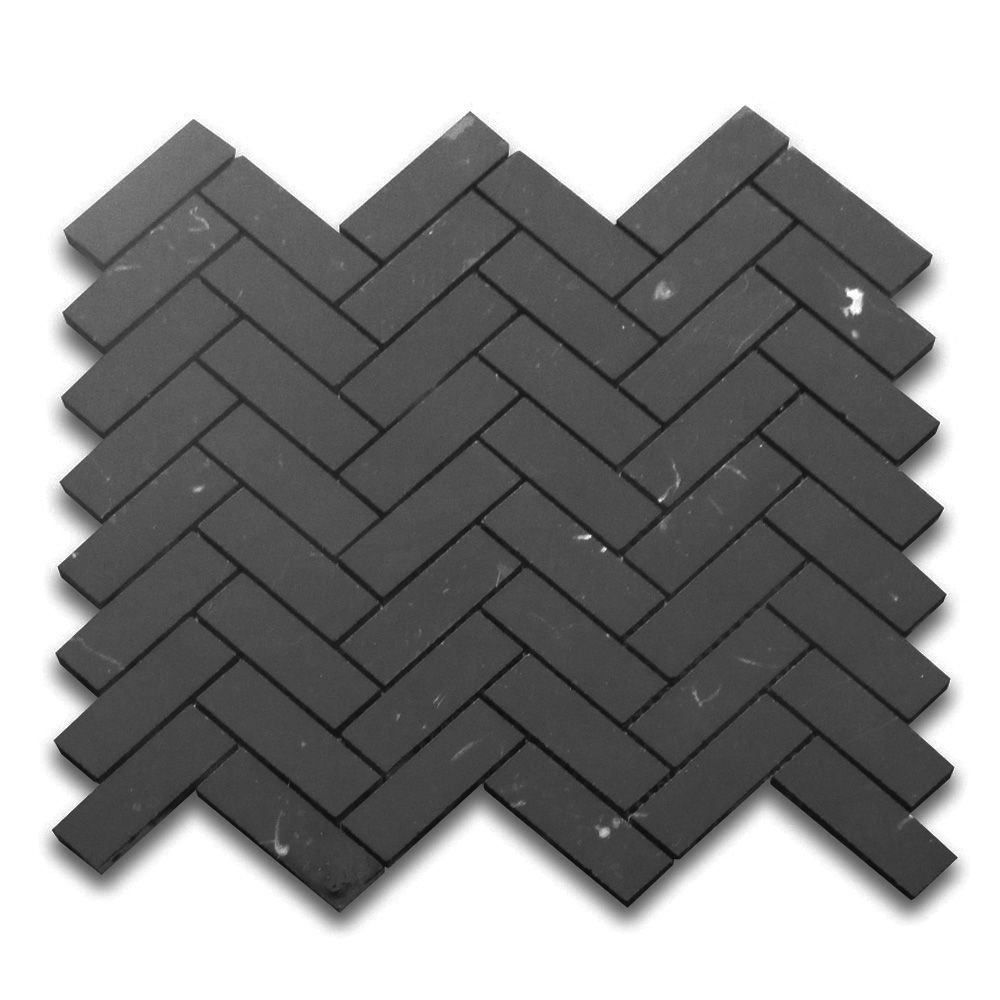 Nero Marquina Black Marble 1x3 Herringbone Mosaic Tile Honed