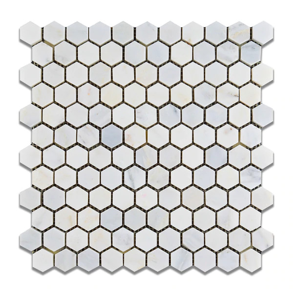 Ocean White Honed 1" Hexagon Mosaic 12"x12" Mesh