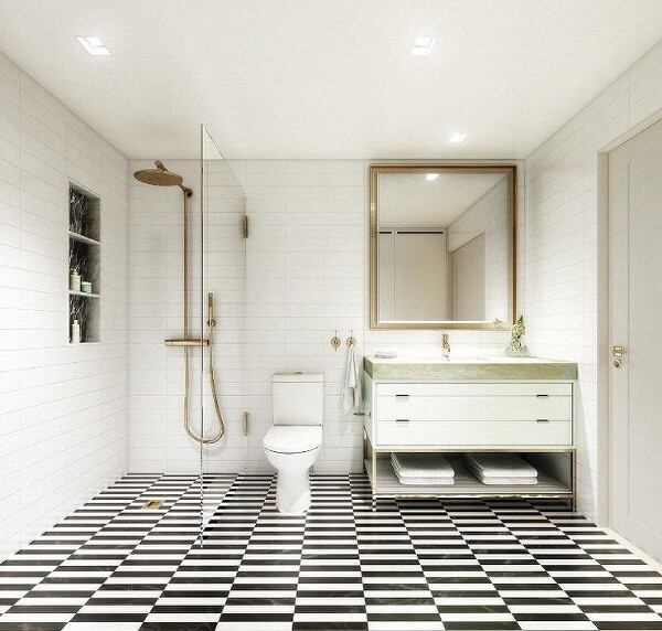 Nero Marquina Honed 2"x8" & Ocean White Honed 2"x8" Checker Pattern Set