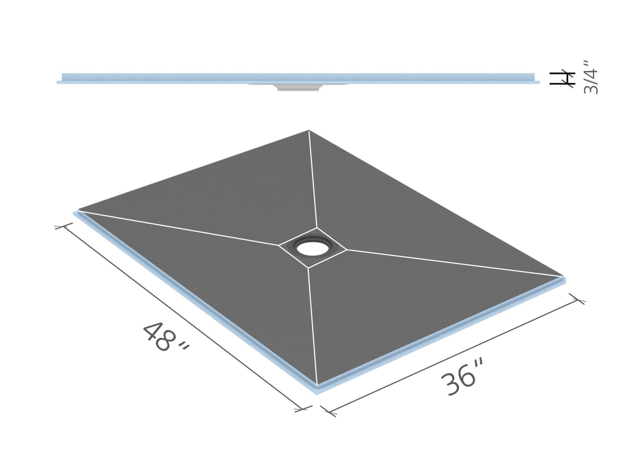 Wedi Fundo Ligno Base (Center Drain) 36 in. x 48in. 1 pc US9200001
