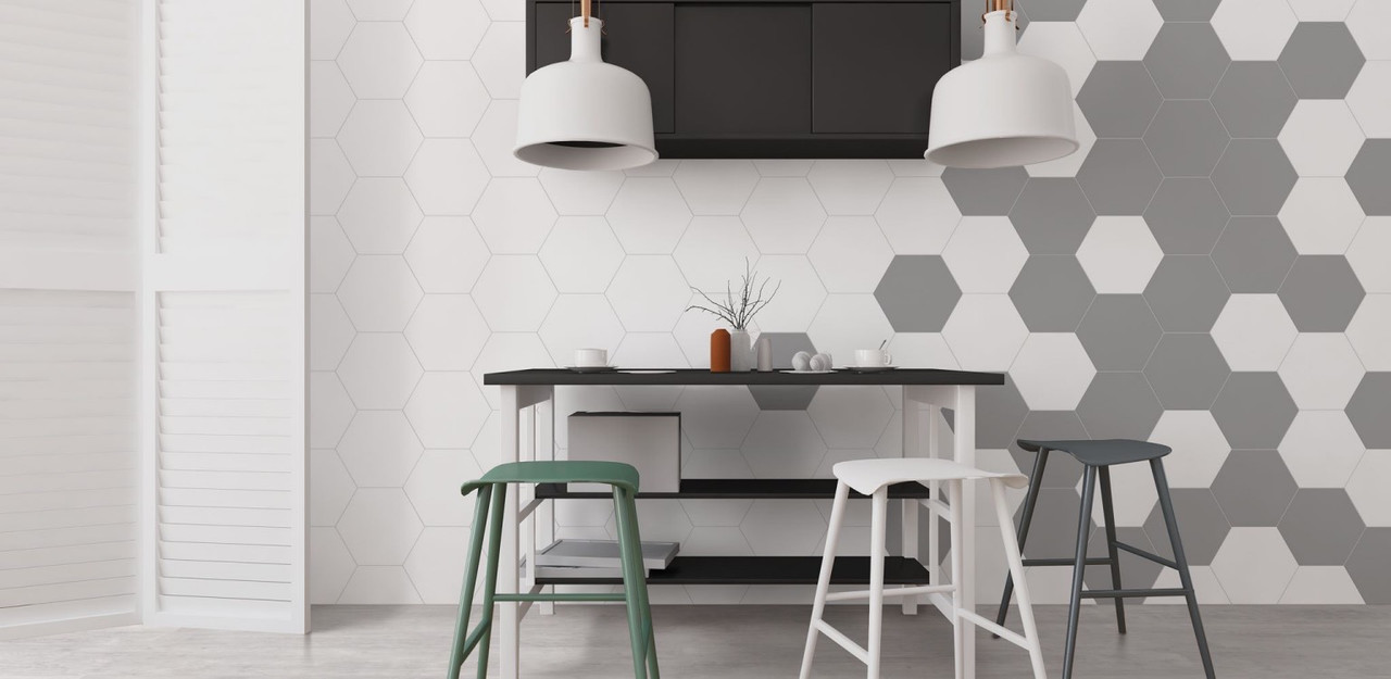 Element White & Acero 9.25x10.5 Hexagon Tiles