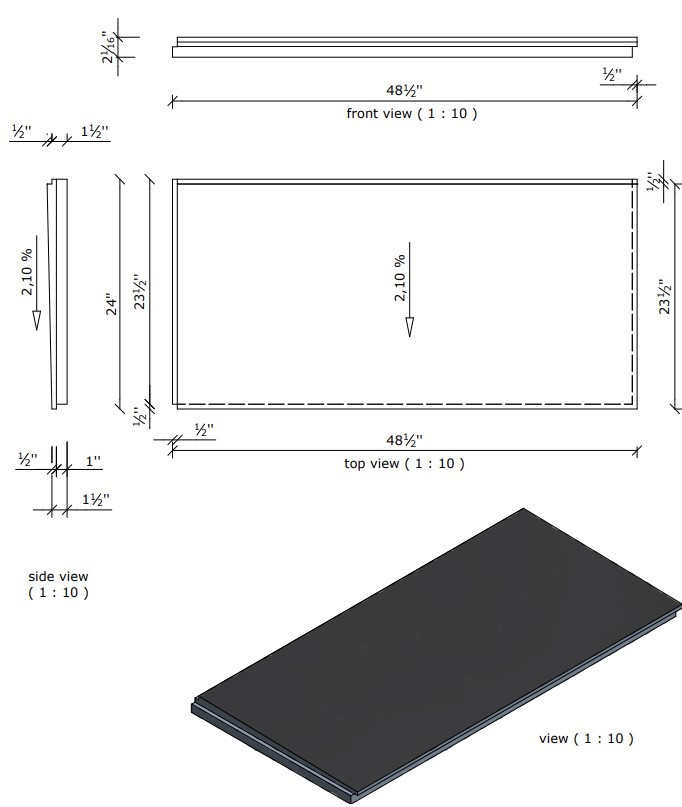 Wedi Fundo® Straight Extension Panel 48 in. x 24 in. sloped 1/4 in./ft 073783528 Wedi Shower Base (Pan) Extensions are designed for use with Wedi shower bases and extend the predefined slope further for showers with larger footprints.