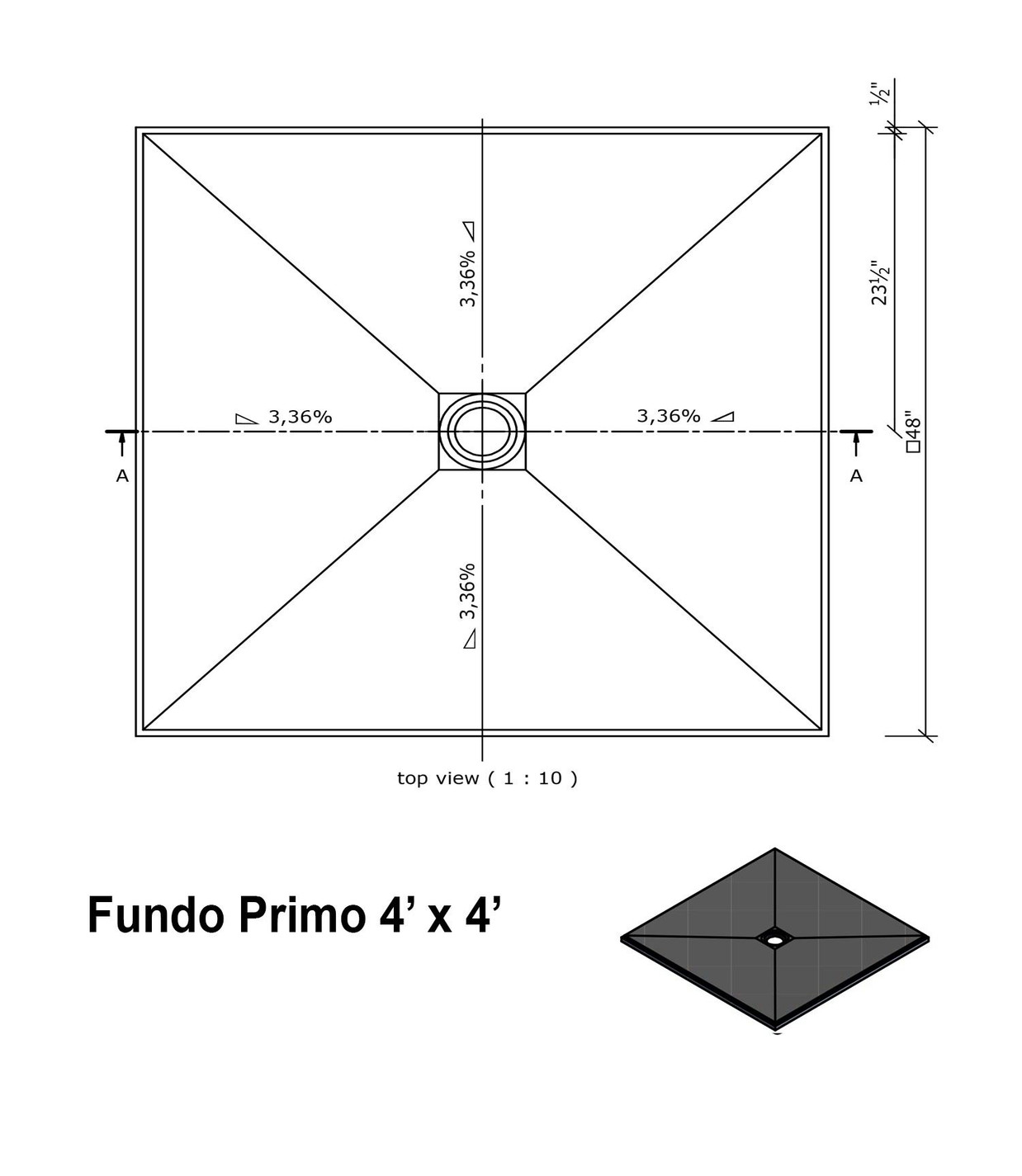 Wedi Fundo Primo Center Drain 48 in. x 48 in. Shower Kit Primo US2000010