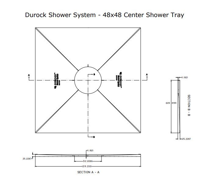 Durock Shower System Pro Sloped Shower Tray 48x48