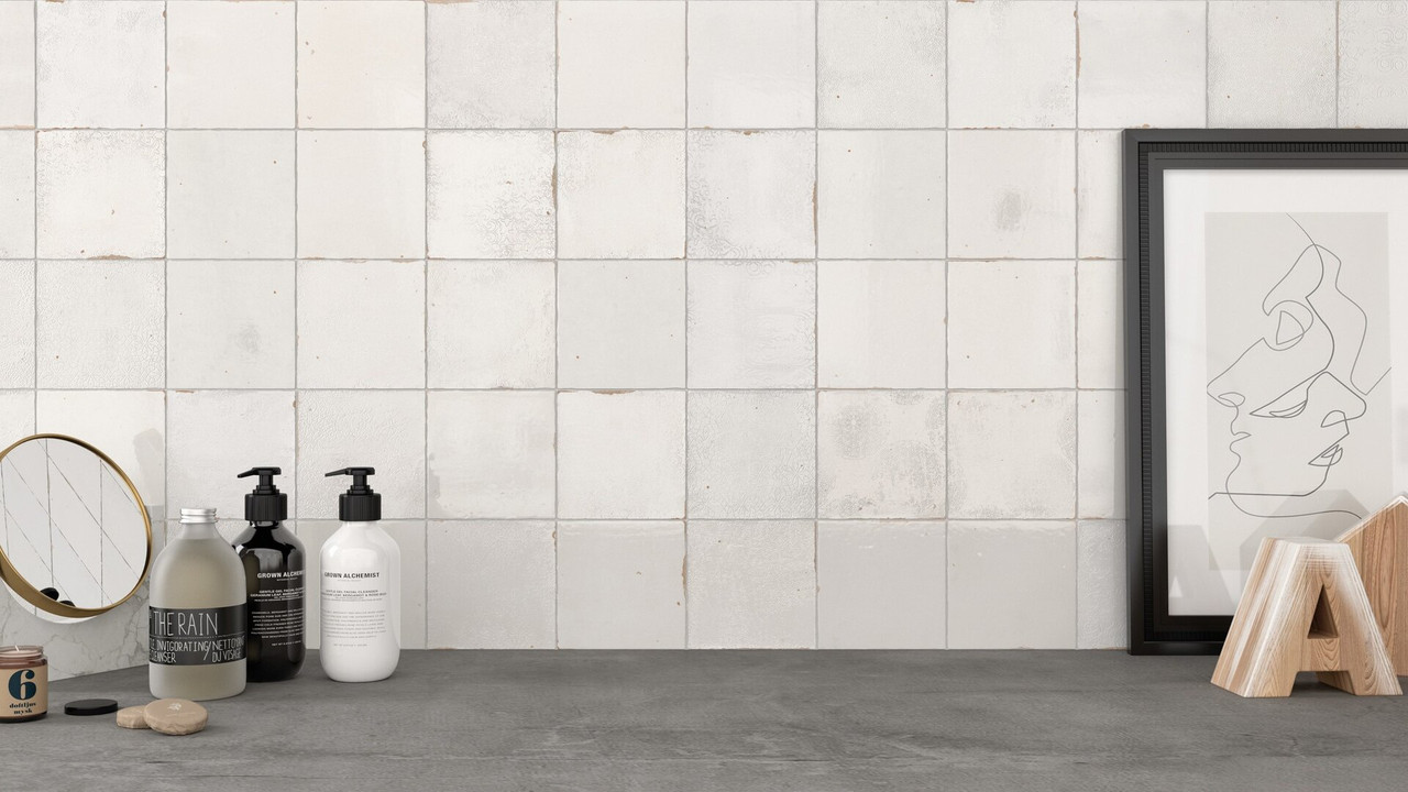 Mestizaje Zellige 5 x 5 Ceramic Tiles - White Gloss Tile