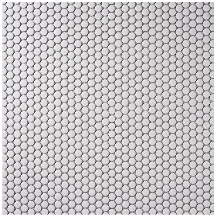 Alameda White Matte 12×12 Penny Round Mosaic