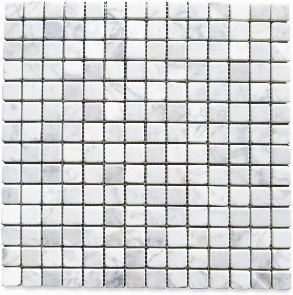 Carrara White Marble 5/8x5/8 Square Mosaic Tile Tumbled