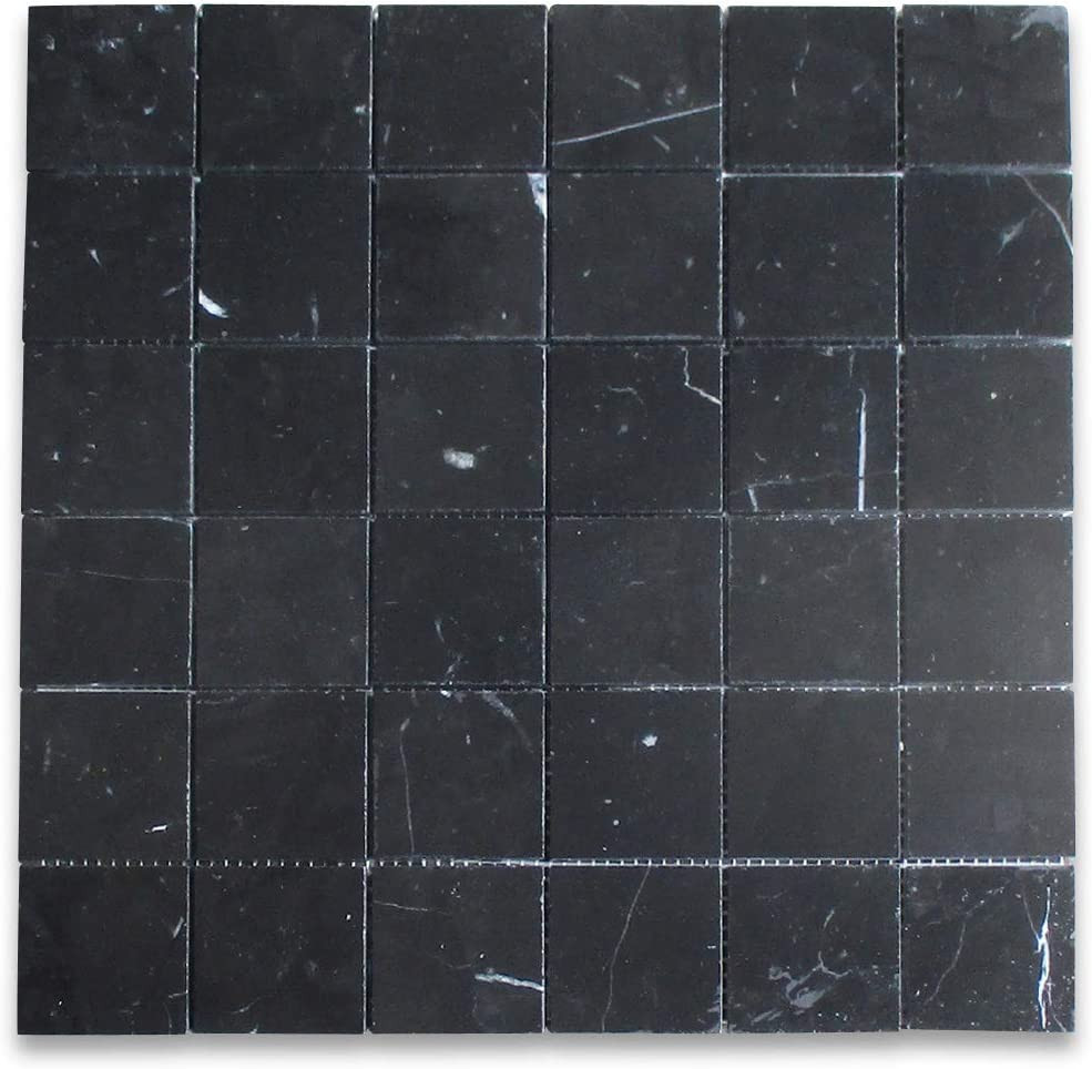 Nero Marquina Black Marble 2x2 Square Mosaic Tile Honed