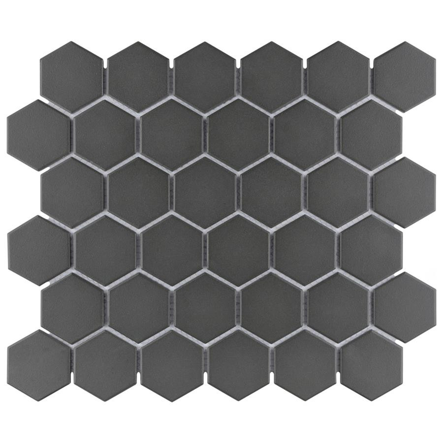 Alameda Black Unglazed 2" Hexagon Mosaics