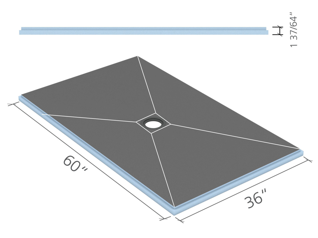 Wedi Fundo Primo Base (Center Drain) 36 in. x 60 in. 1 piece US9100004