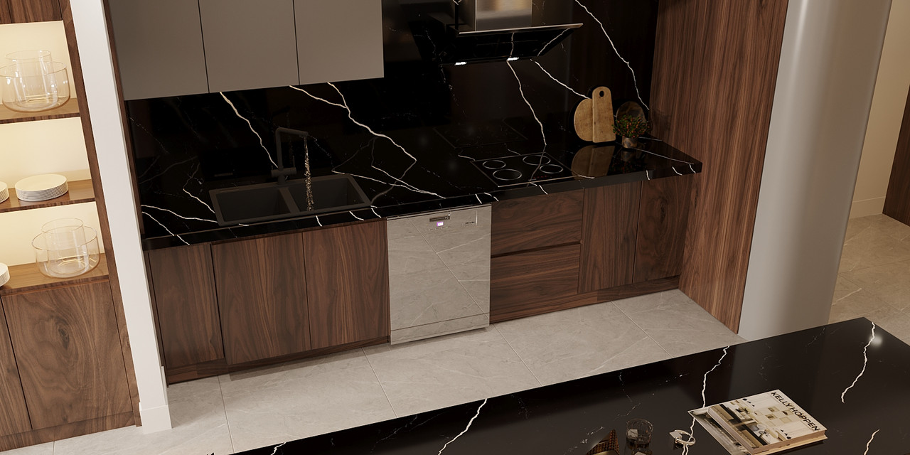 Montaj Nero Marquina Polished 3CM Quartz 126"x63"