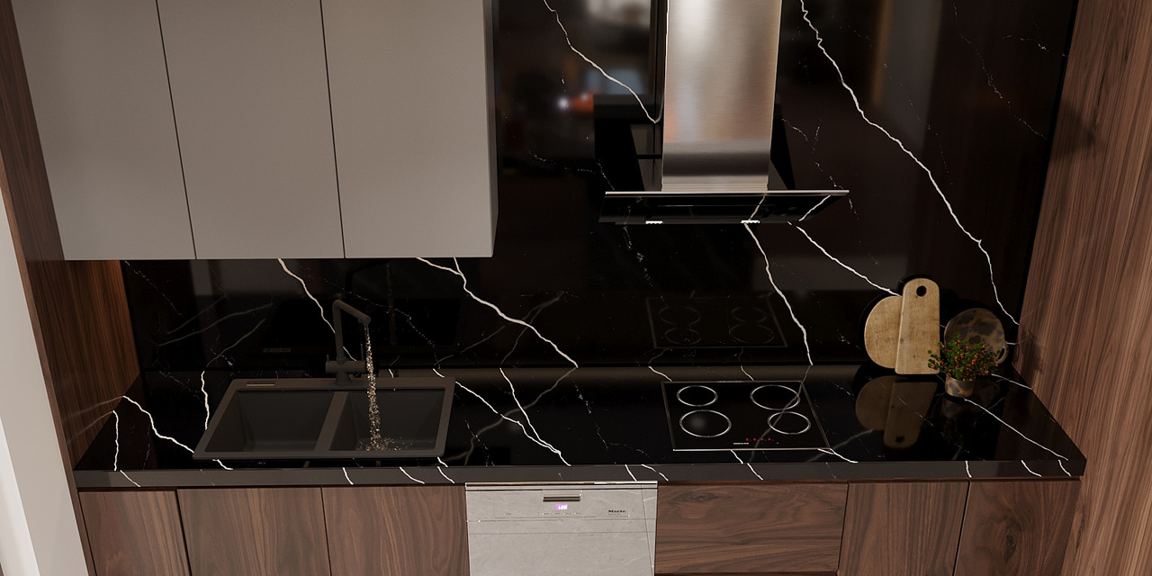 Montaj Nero Marquina Polished 3CM Quartz 126"x63"