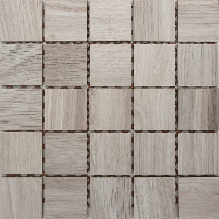 Eco Timber Bianco 2 1/4"x 2 1/4" Square Mosaics 12x12 Mesh Porcelain Tiles