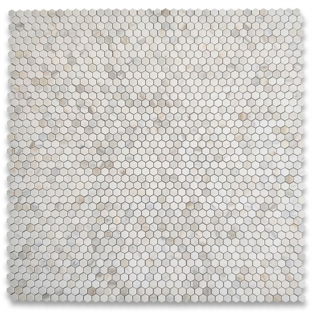 Calacatta Gold Marble 1 inch Hexagon Mosaic Tile Honed