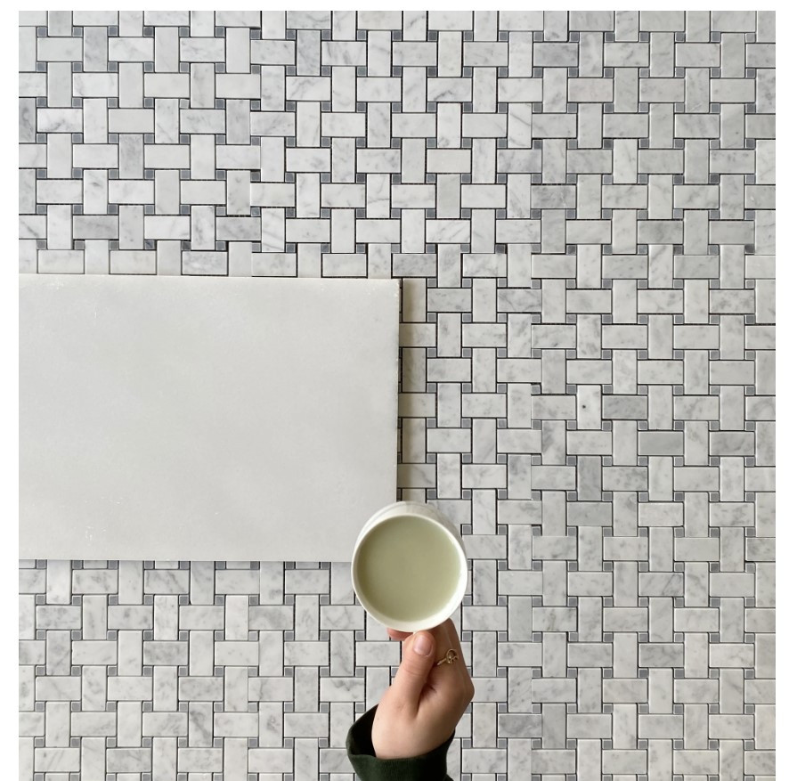 Carrara Honed Basketweave with Bardiglio Gray Dot 12"x12" Mosaic